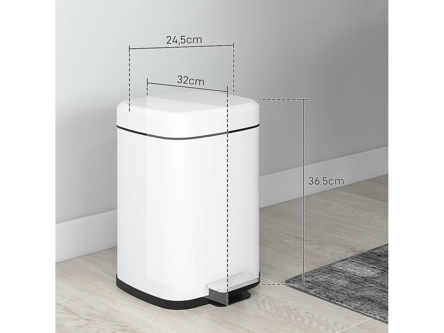 Poubelle de cuisine 12L - poubelle à pédale compartiment seau amovible - acier inox. blanc