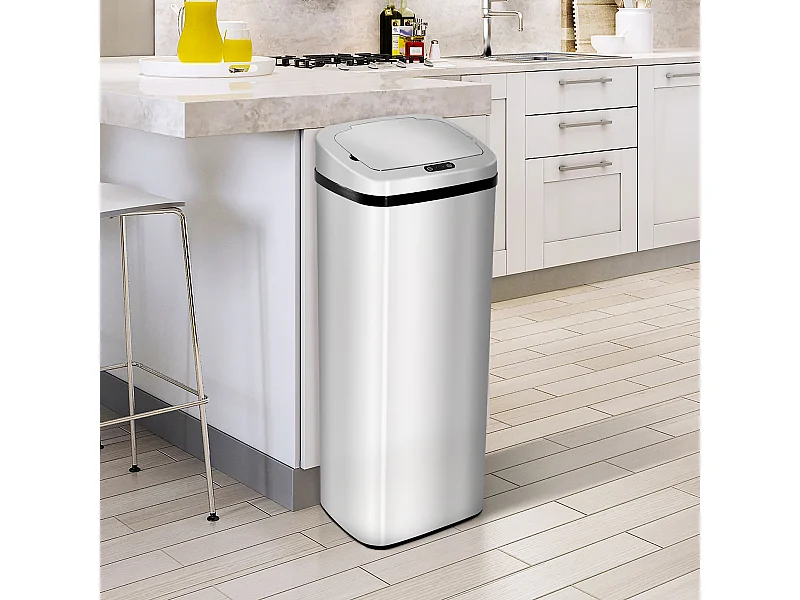Poubelle à capteur de mouvement ouverture automatique 50L acier inox.