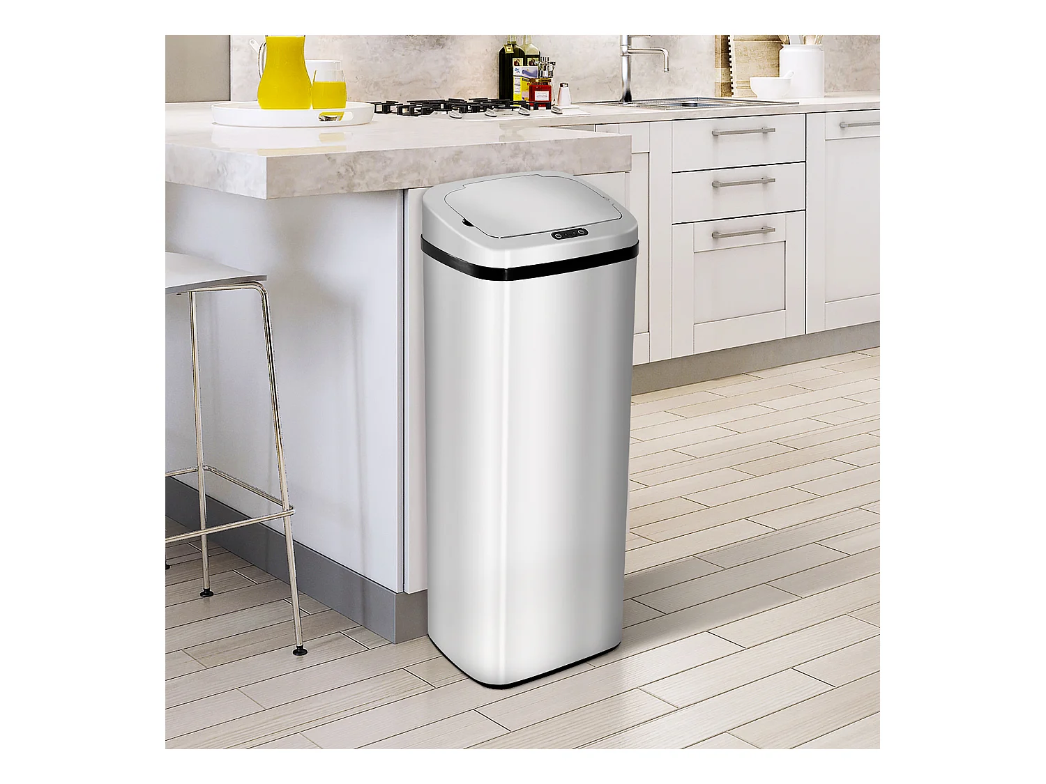 Poubelle à capteur de mouvement ouverture automatique 50L acier inox.