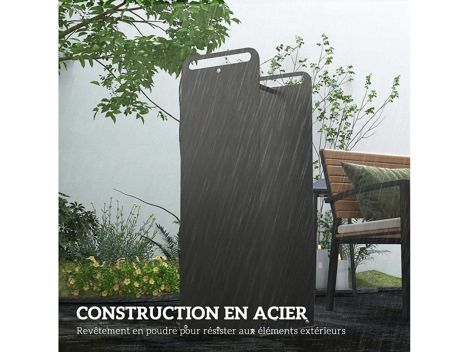 Range-bûches intérieur extérieur - poignées - porte bûches style industriel - dim. 36L x 30l x 90H cm - acier noir