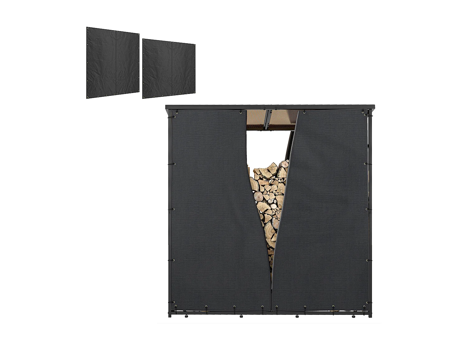 Lot de 2 housses imperméables pour bois de chauffage - housse pour abri de bois de chauffage - Oxford 600D noir