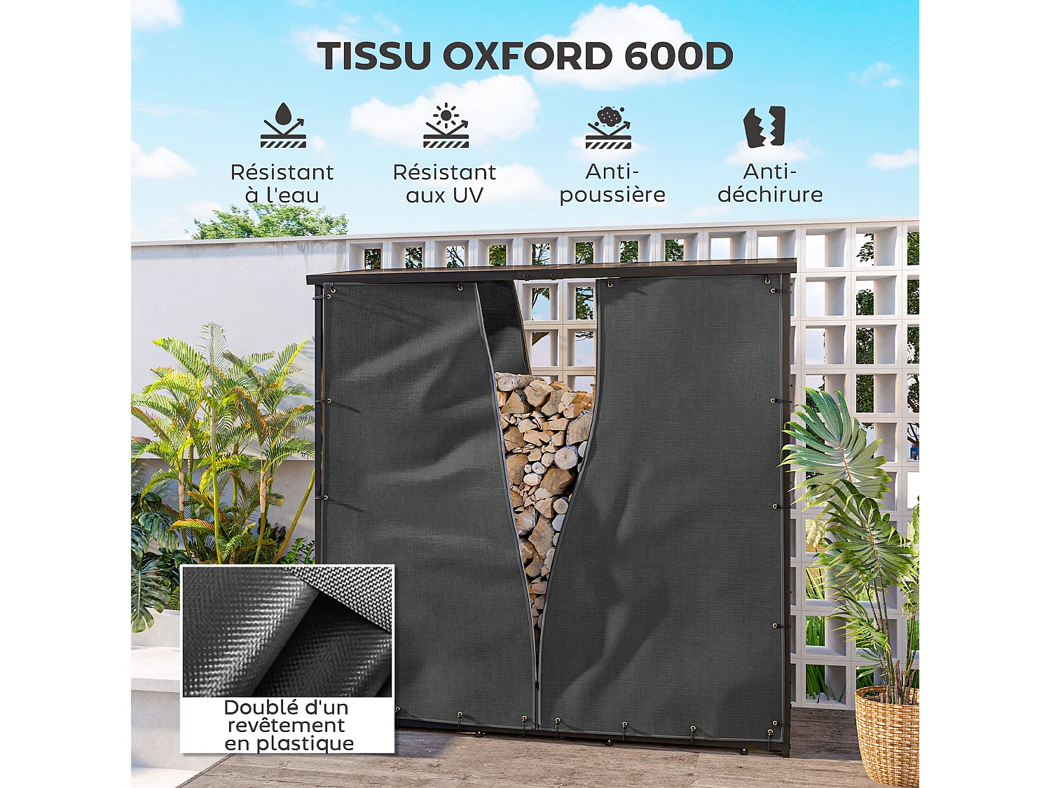 Lot de 2 housses imperméables pour bois de chauffage - housse pour abri de bois de chauffage - Oxford 600D noir