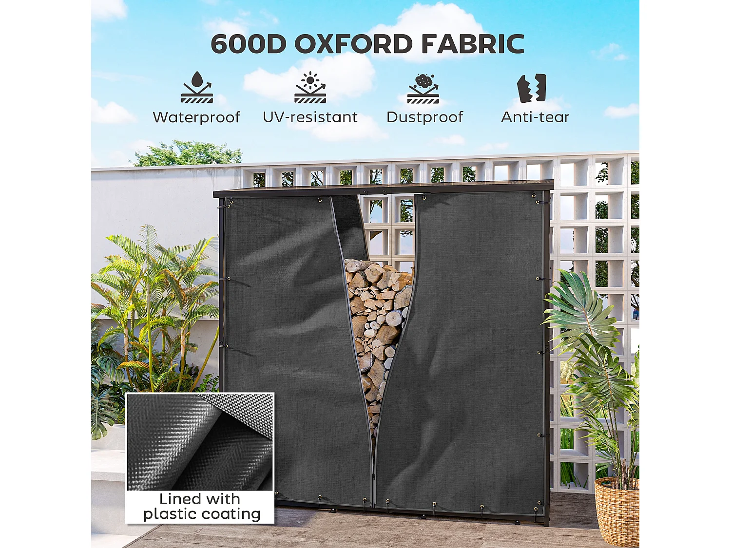 Lot de 2 housses imperméables pour bois de chauffage - housse pour abri de bois de chauffage - Oxford 600D noir