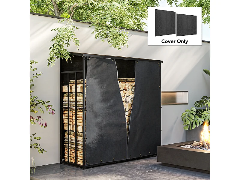 Lot de 2 housses imperméables pour bois de chauffage - housse pour abri de bois de chauffage - Oxford 600D noir