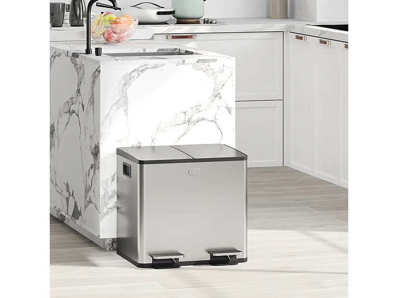 Poubelle automatique détecteur de mouvement poubelle tri selectif 2 bacs capacité totale 30L acier inox. brossé