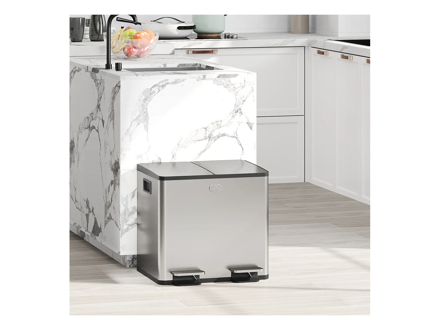 Poubelle automatique détecteur de mouvement poubelle tri selectif 2 bacs capacité totale 30L acier inox. brossé
