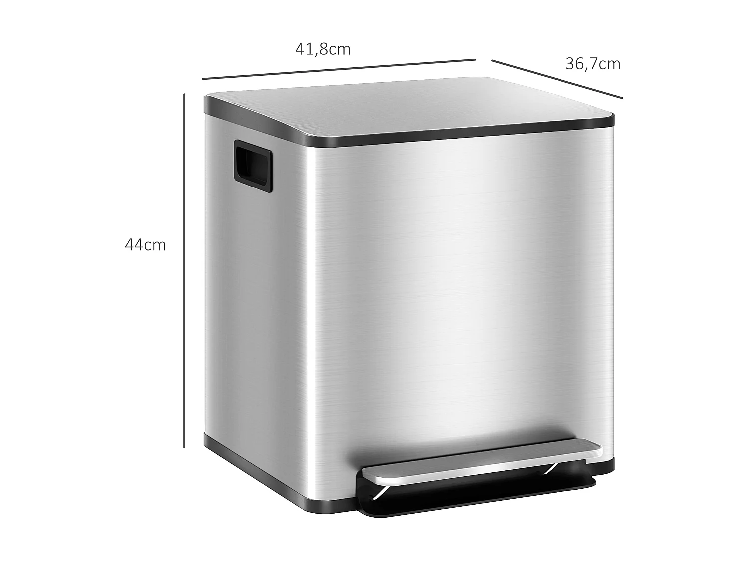Poubelle de cuiine de 2 x 15L poubelle à pédale 2 compartiment, en acier inoxydable avec couvercle à fermeture douce, eaux amovible, 41,8L x 36,7l x 44H cm argenté