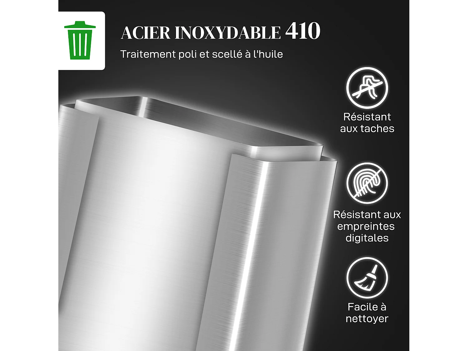 Poubelle de cuiine de 2 x 15L poubelle à pédale 2 compartiment, en acier inoxydable avec couvercle à fermeture douce, eaux amovible, 41,8L x 36,7l x 44H cm argenté