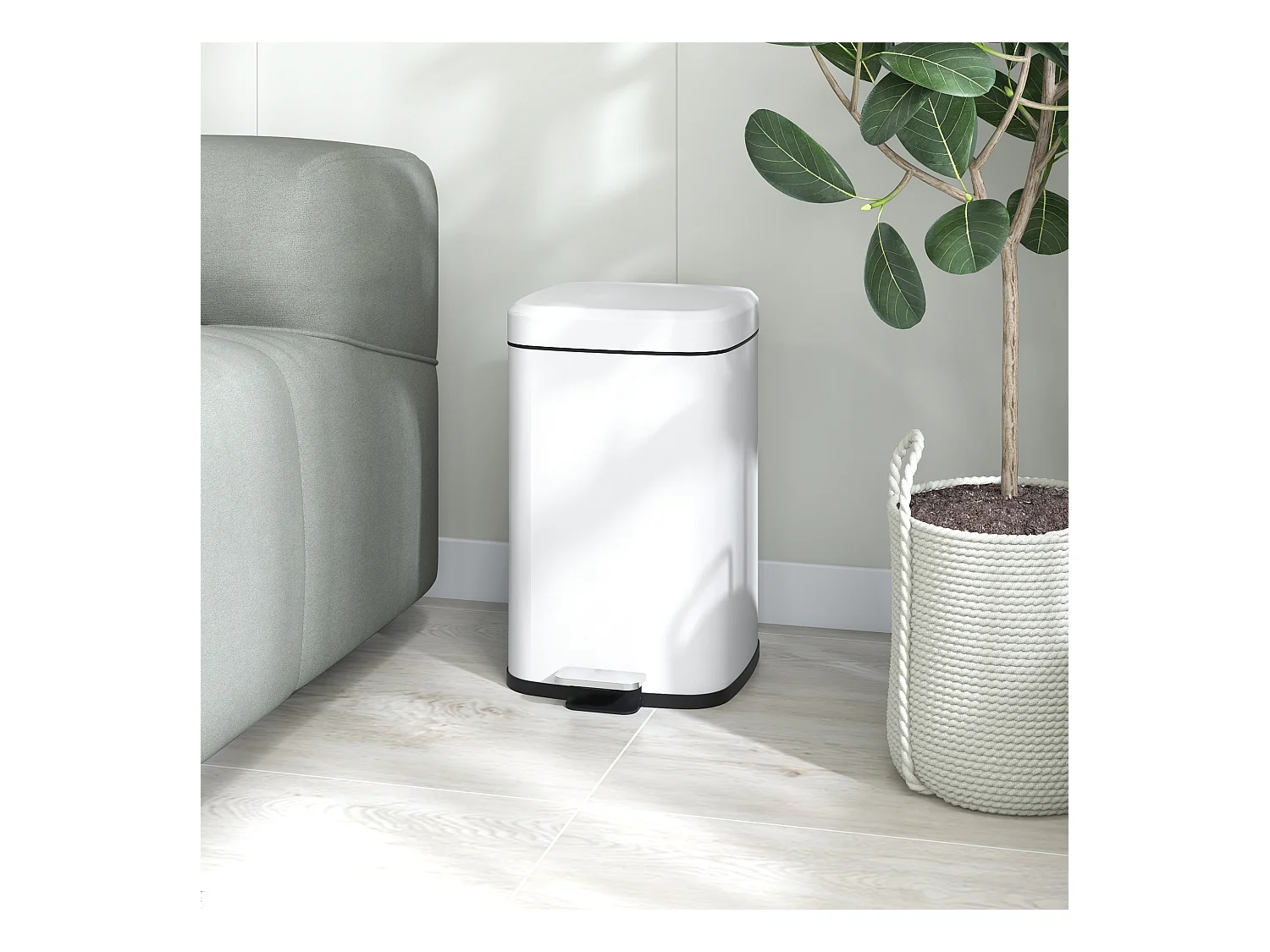 Poubelle de cuisine 20L poubelle à pédale en acier inoxydable avec couvercle à fermeture douce, compacte, seau intérieur amovible, 28L x 35l x 45H cm, blanc