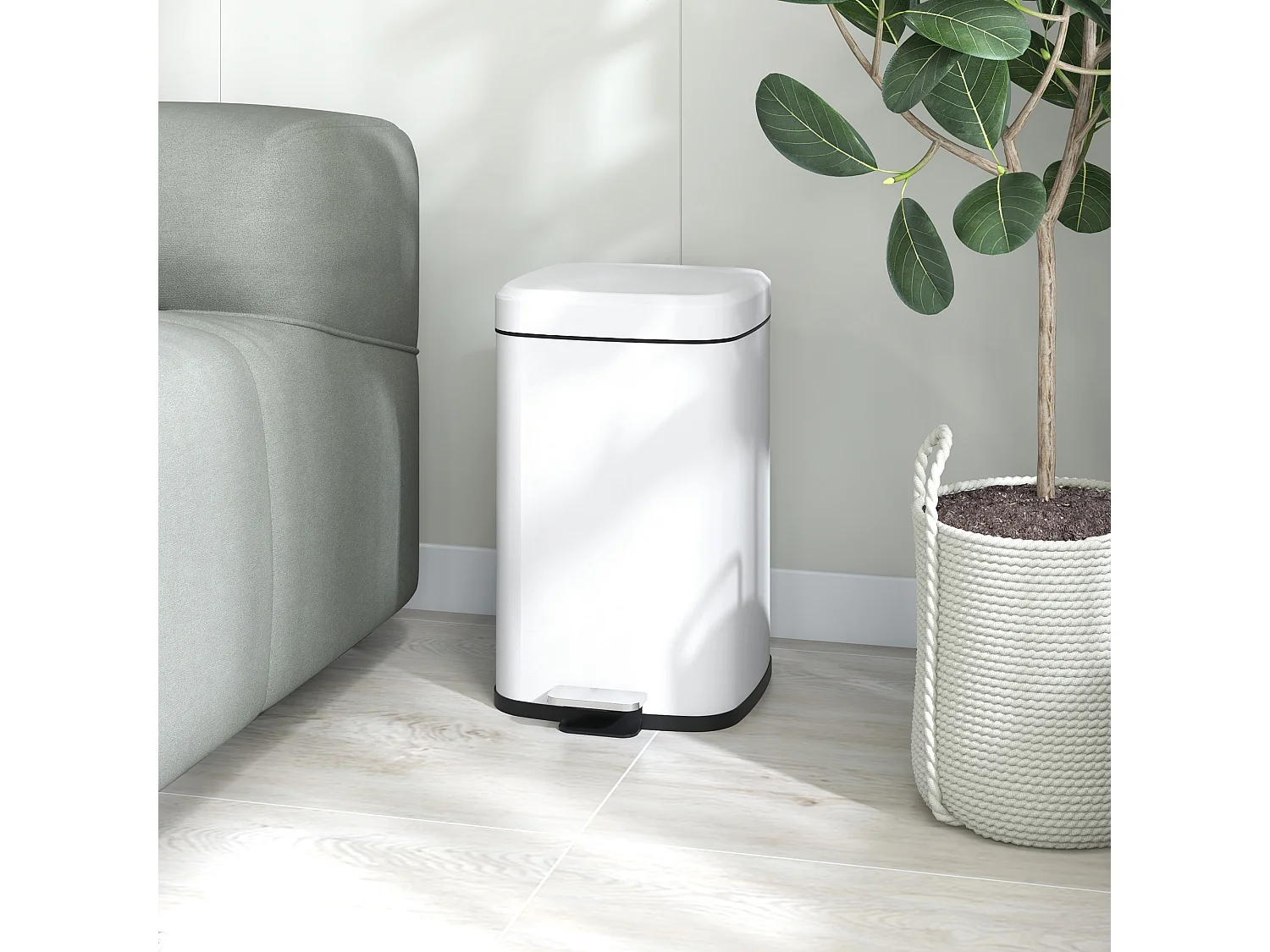 Poubelle de cuisine 20L poubelle à pédale en acier inoxydable avec couvercle à fermeture douce, compacte, seau intérieur amovible, 28L x 35l x 45H cm, blanc