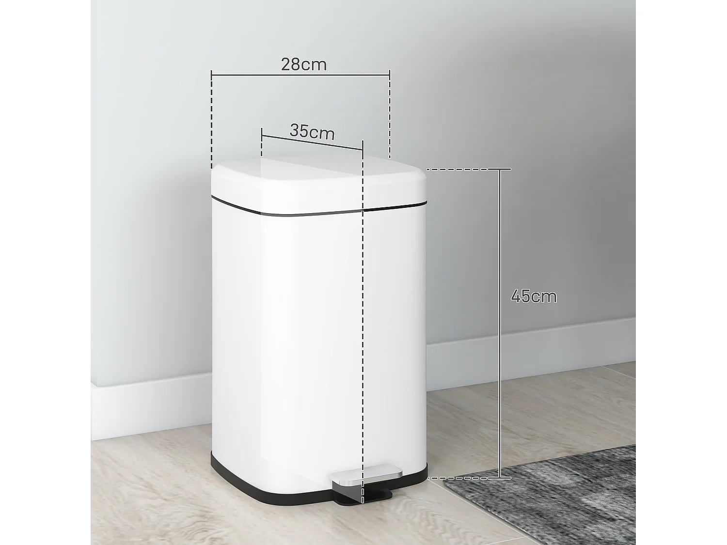 Poubelle de cuisine 20L poubelle à pédale en acier inoxydable avec couvercle à fermeture douce, compacte, seau intérieur amovible, 28L x 35l x 45H cm, blanc