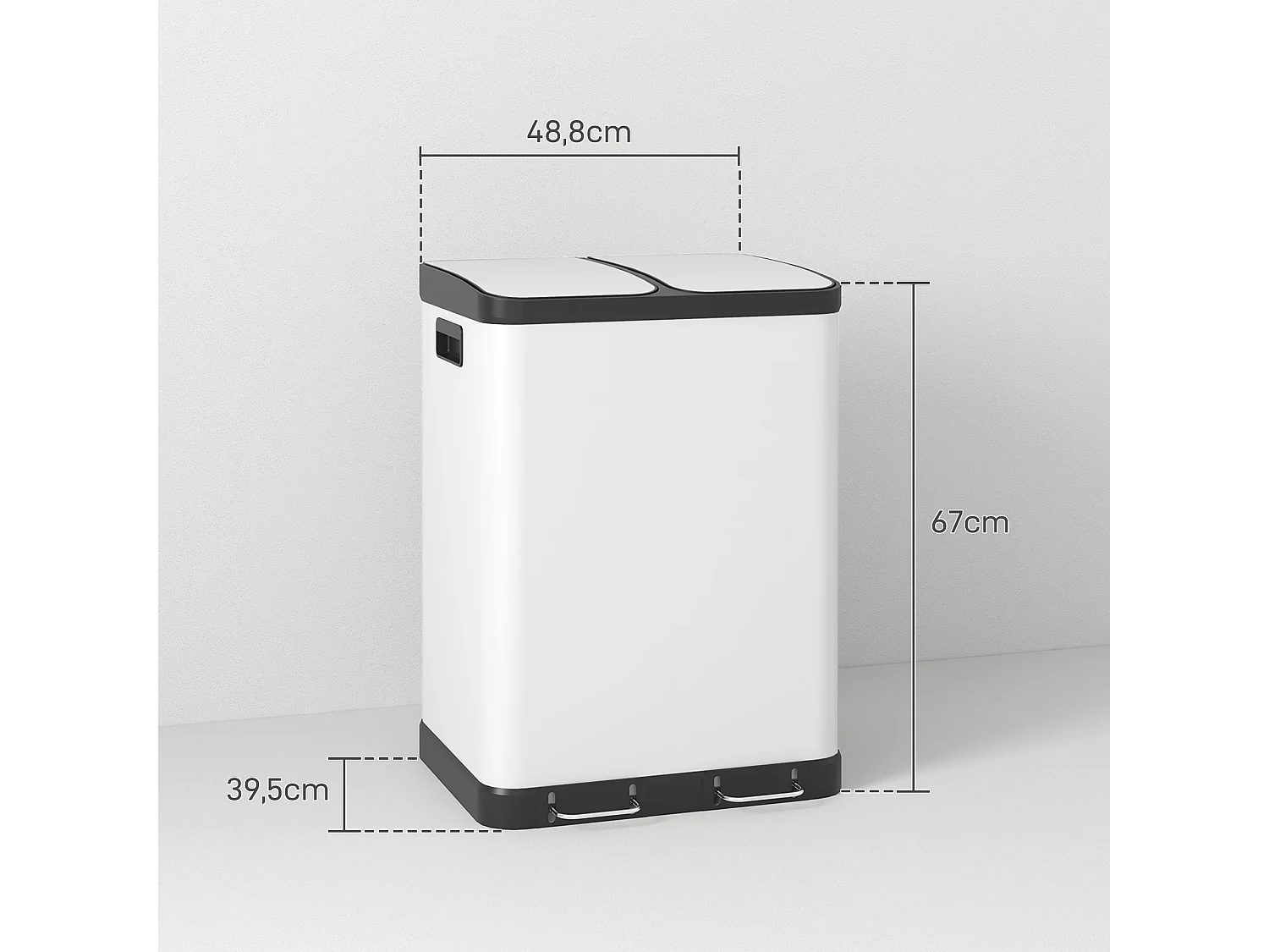 Poubelle de cuisine 2 x 30L - poubelle à pédale 2 compartiments seaux amovibles - acier inox. blanc