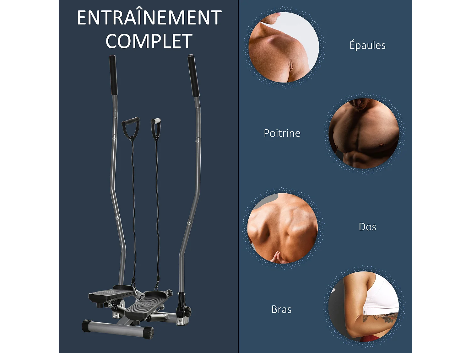 Stepper avec guidon extenseurs écran LCD multifonction acier ABS gris noir