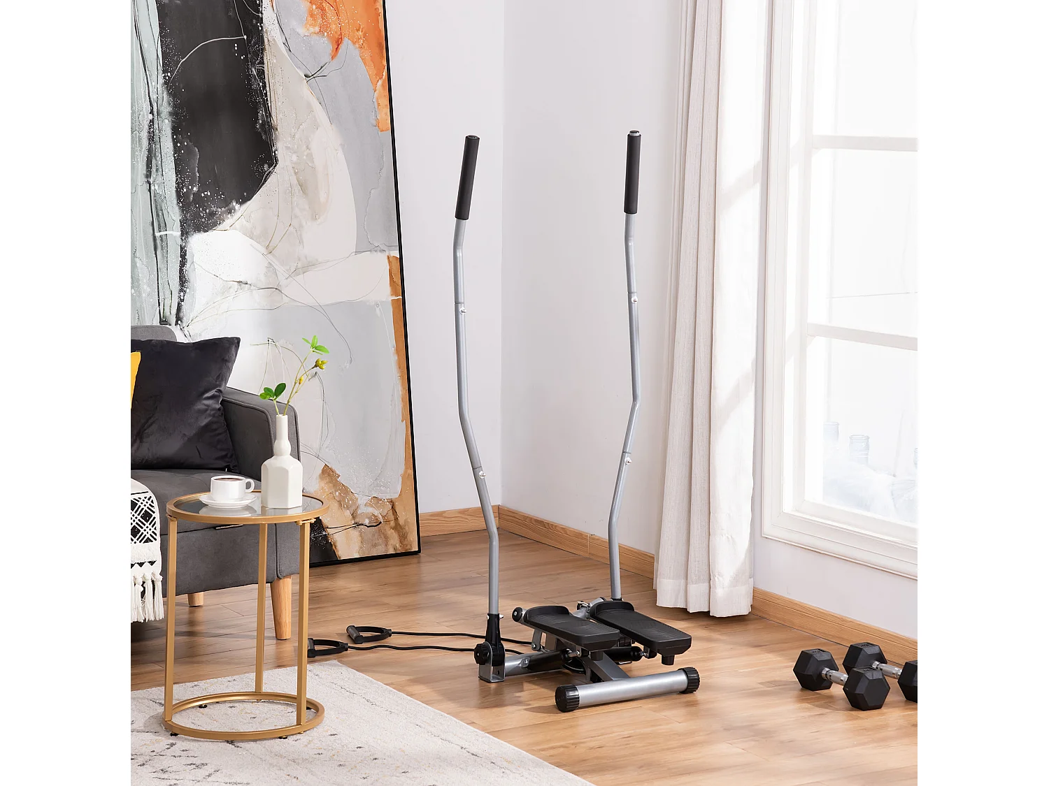 Stepper avec guidon extenseurs écran LCD multifonction acier ABS gris noir