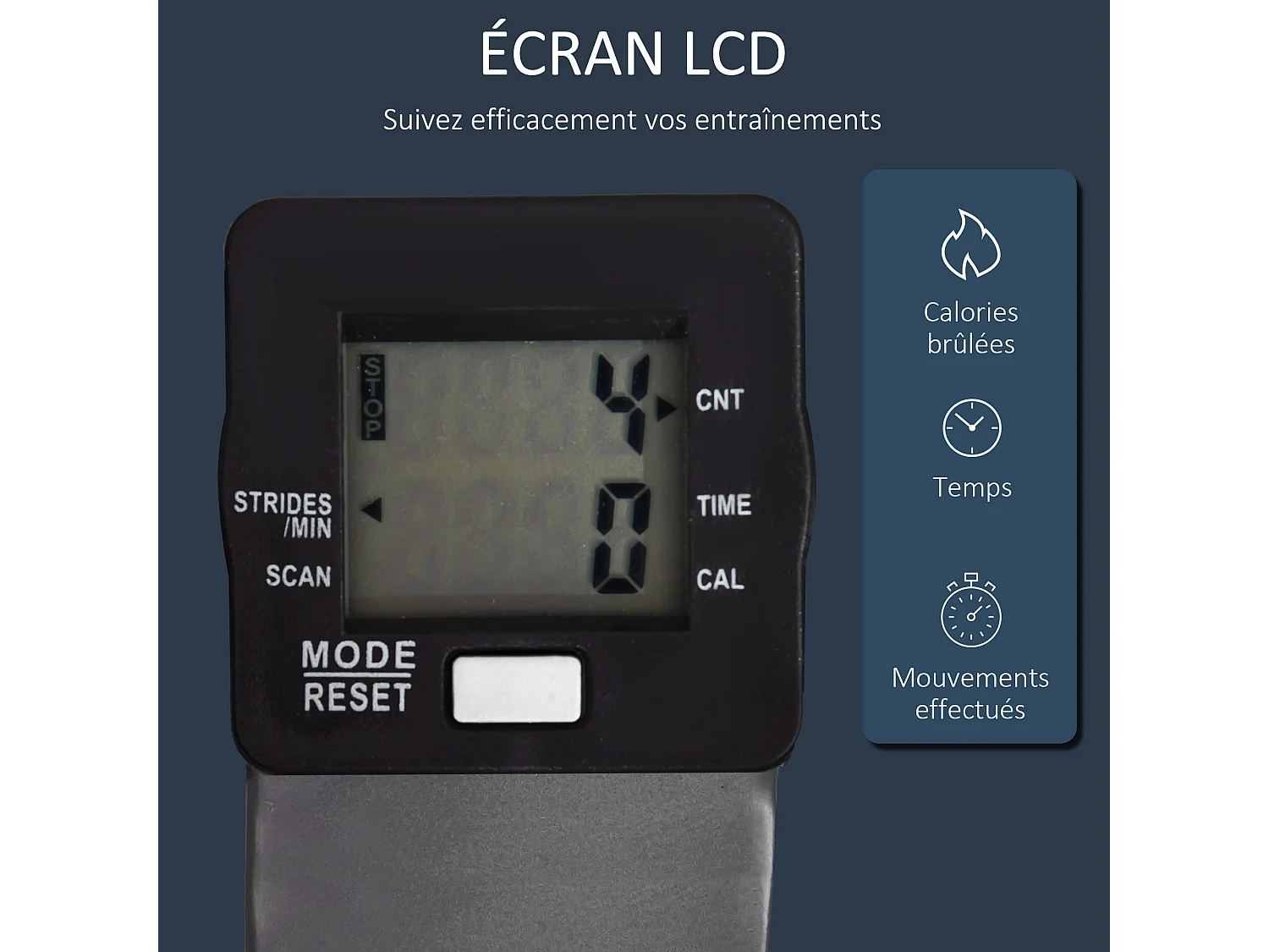 Stepper avec guidon extenseurs écran LCD multifonction acier ABS gris noir