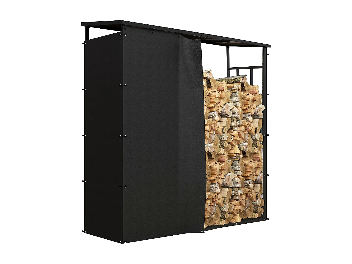 Abri bûches range bûches avec toit - 4 housses incluses - charge max. 2T - dim. 185L x 62l x 184H cm - métal noir