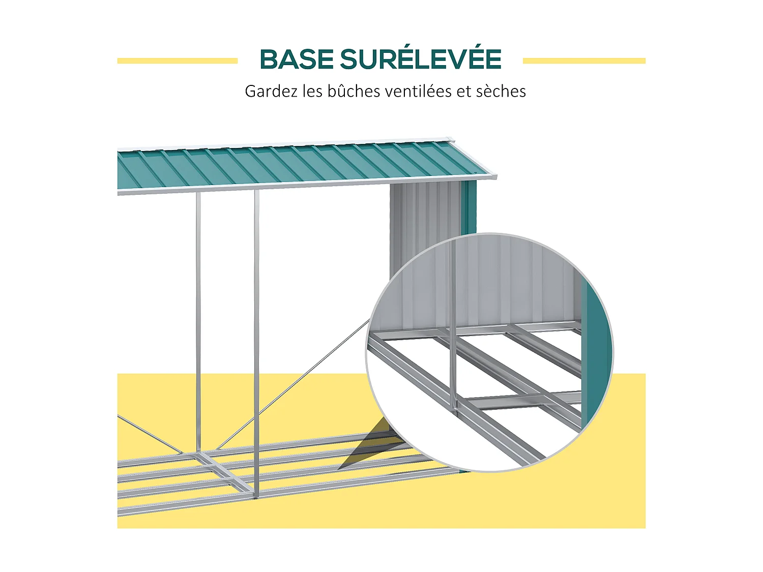 Abri bûches de stockage pour bois de chauffage - 240L x 86l x 160H cm - tôle acier galvanisé vert