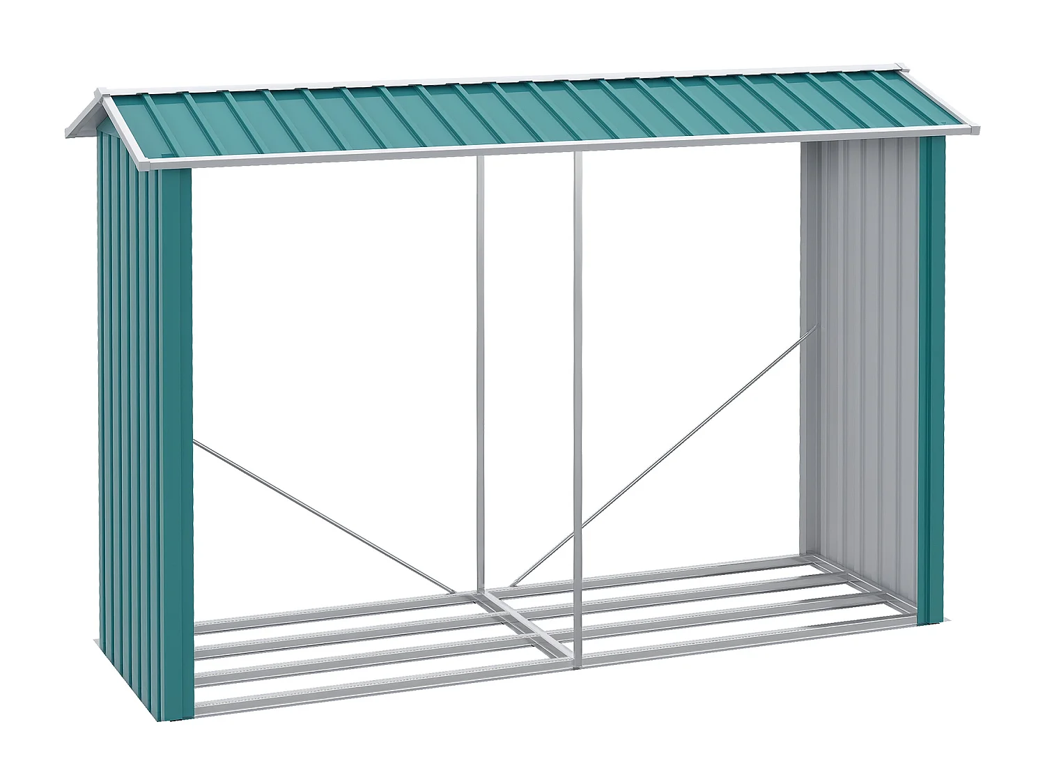 Abri bûches de stockage pour bois de chauffage - 240L x 86l x 160H cm - tôle acier galvanisé vert