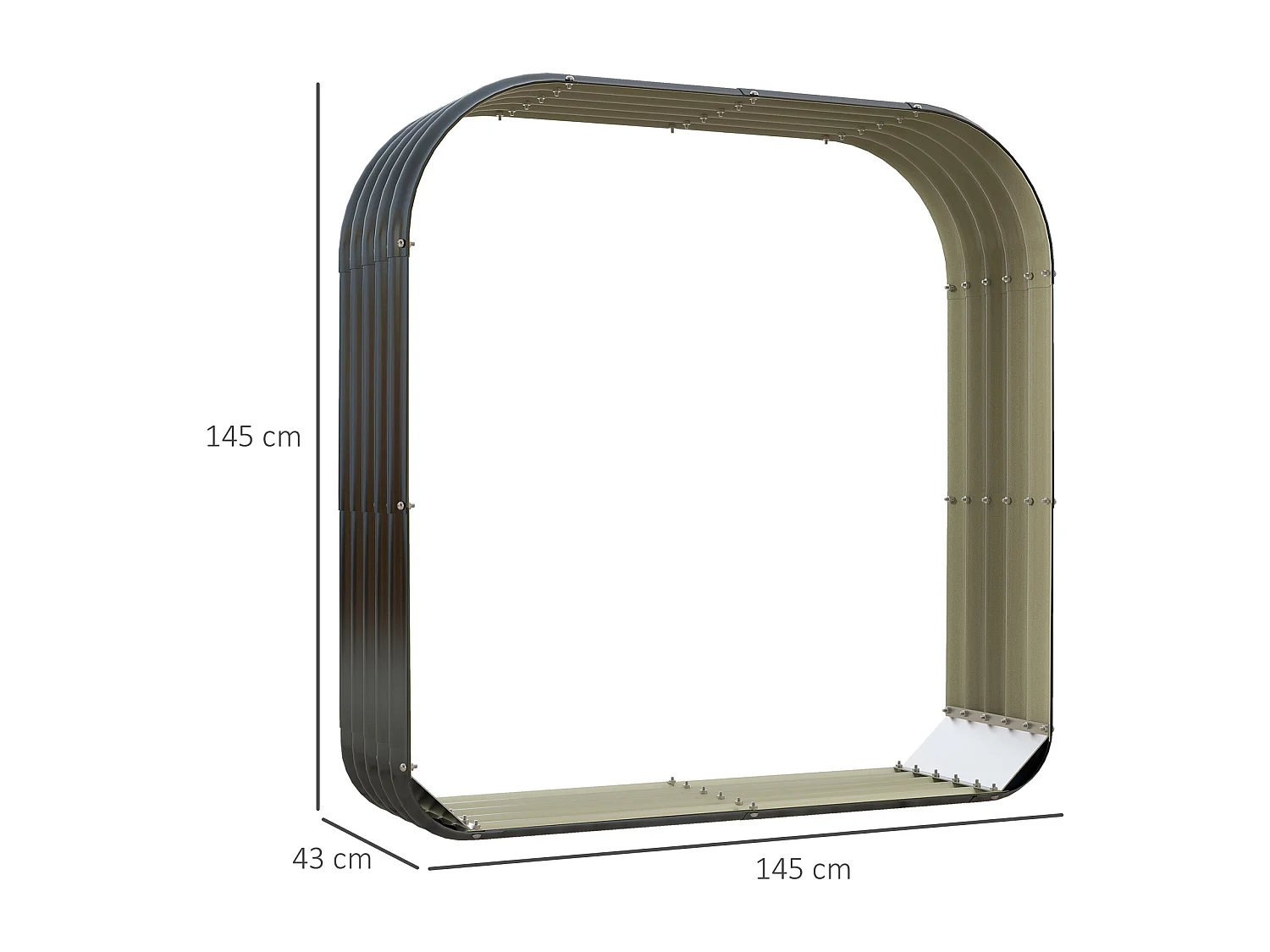 Stockage de bûches abri à bûches extérieur dim. 145L x 43l x 145H cm rebords caoutchoutés acier galvanisé ondulé antracite