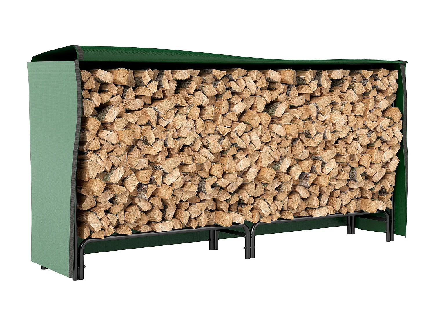 Porte-bûches - range-bûches - dim. 200L x 36l x 99H cm - housse incluse verte - métal noir