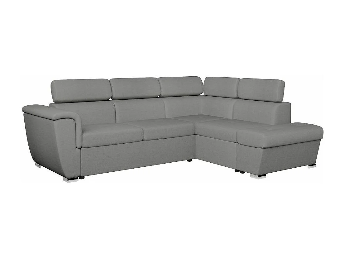 Canapé d'angle droit convertible 4 places Paola avec coffre en tissu - Gris clair - L252 x P188 x H76cm - Loungitude