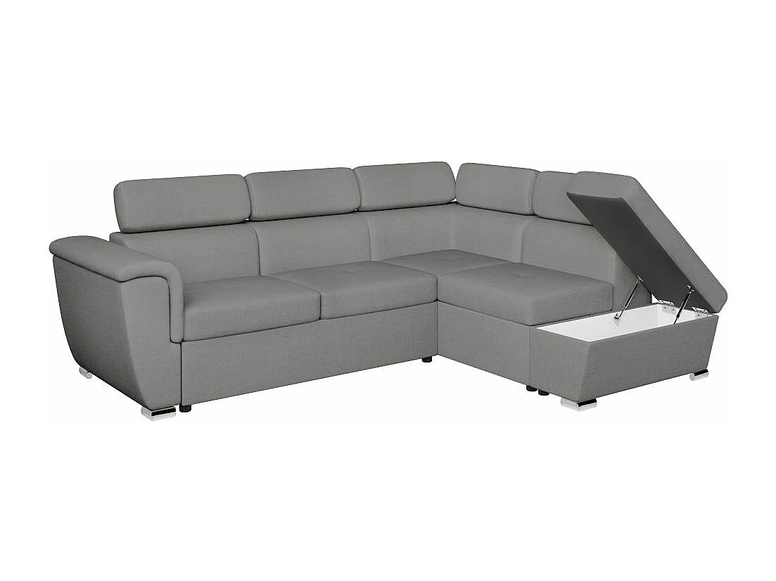 Canapé d'angle droit convertible 4 places Paola avec coffre en tissu - Gris clair - L252 x P188 x H76cm - Loungitude