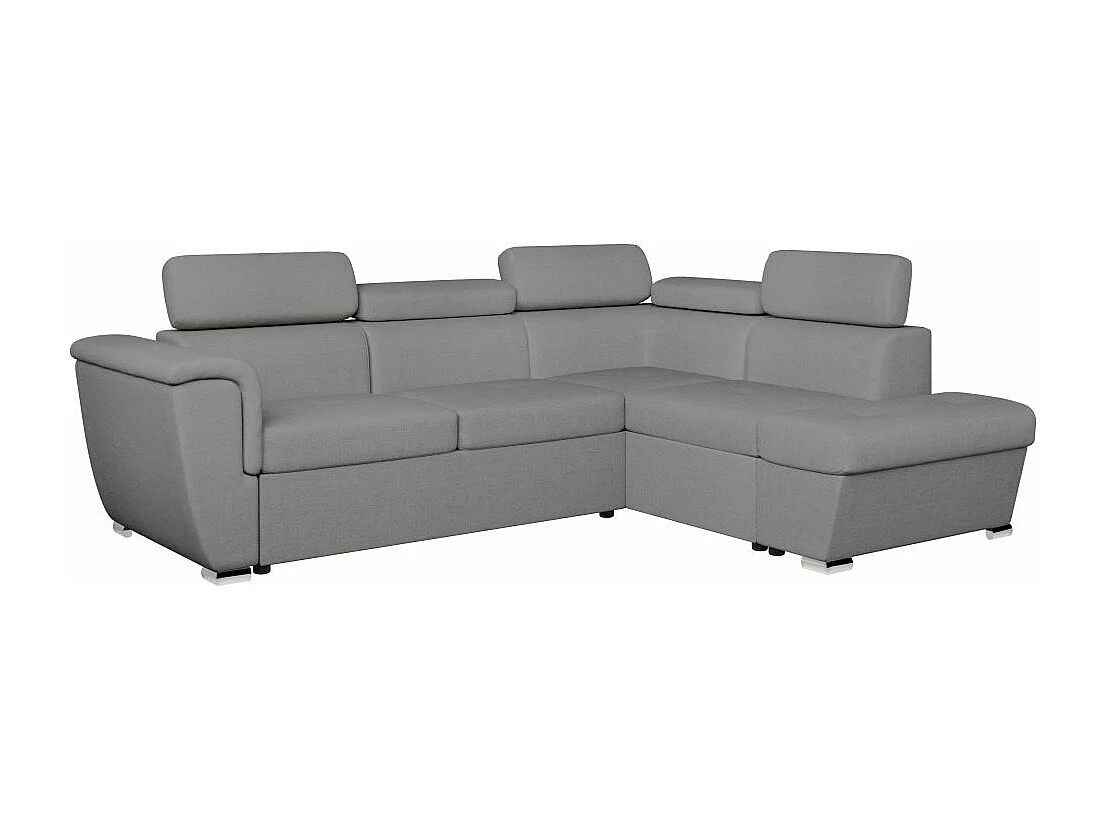 Canapé d'angle droit convertible 4 places Paola avec coffre en tissu - Gris clair - L252 x P188 x H76cm - Loungitude