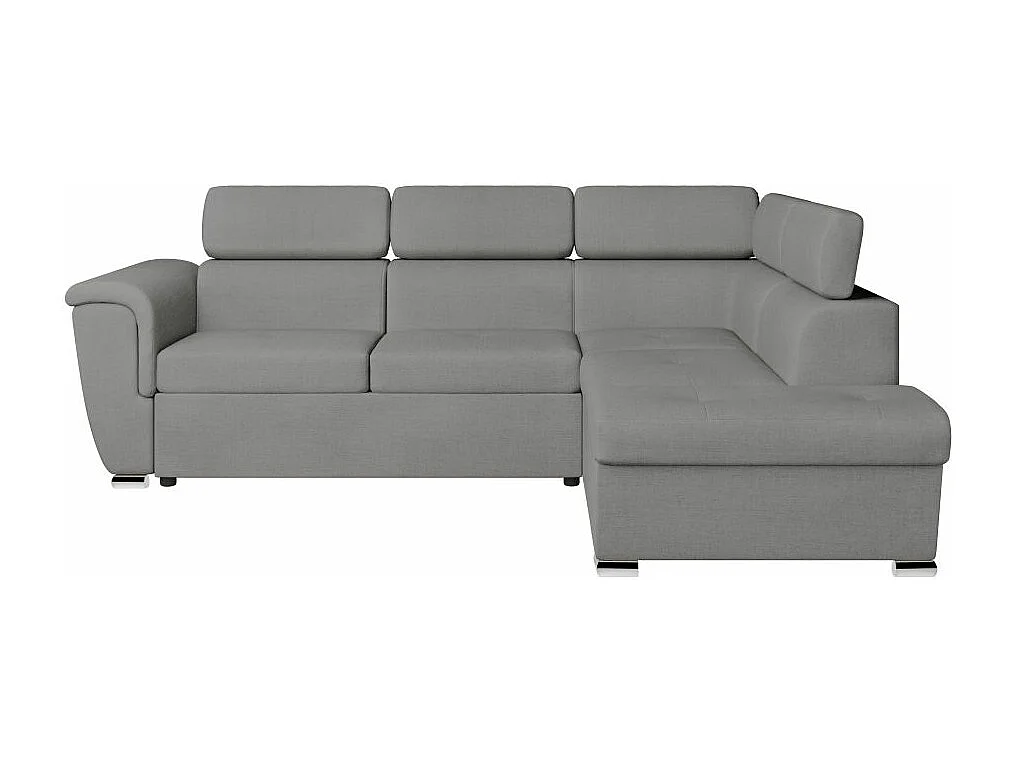 Canapé d'angle droit convertible 4 places Paola avec coffre en tissu - Gris clair - L252 x P188 x H76cm - Loungitude