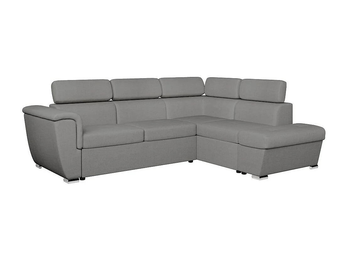 Canapé d'angle droit convertible 4 places Paola avec coffre en tissu - Gris clair - L252 x P188 x H76cm - Loungitude