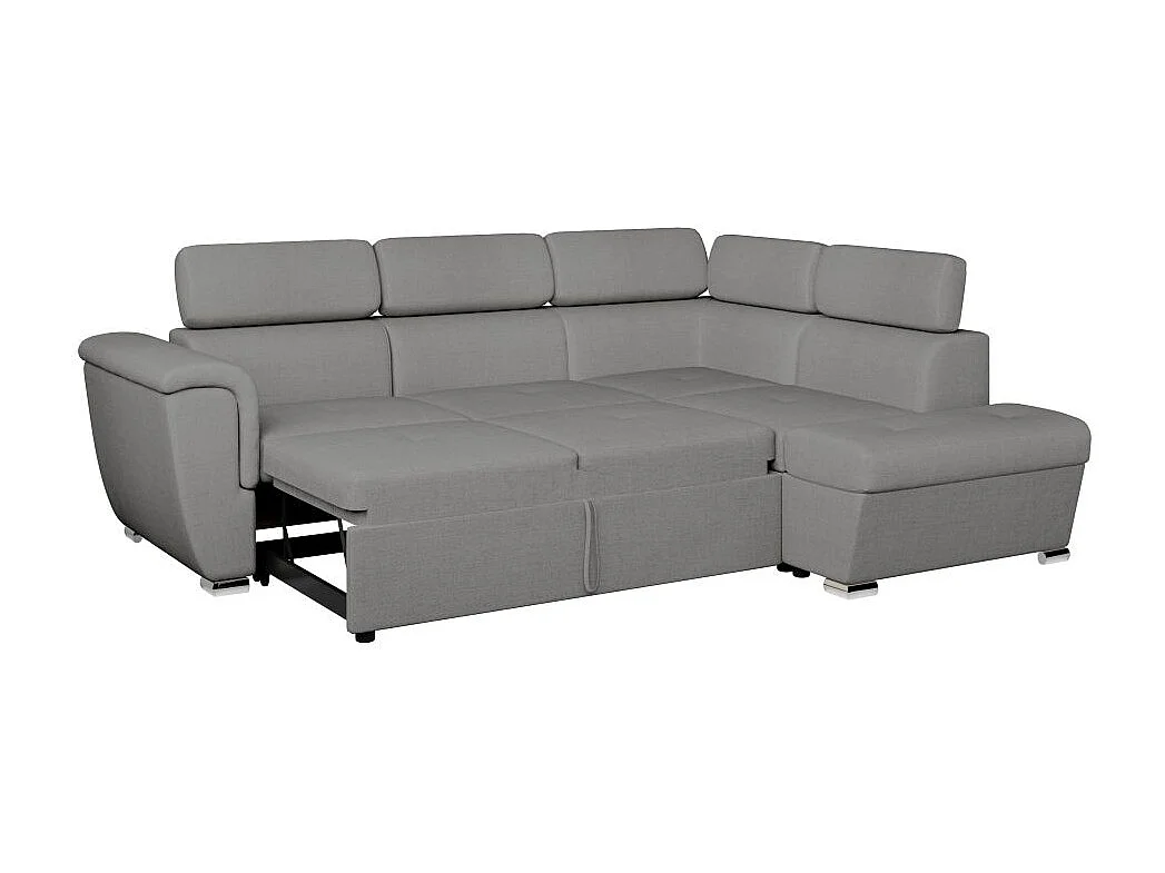 Canapé d'angle droit convertible 4 places Paola avec coffre en tissu - Gris clair - L252 x P188 x H76cm - Loungitude