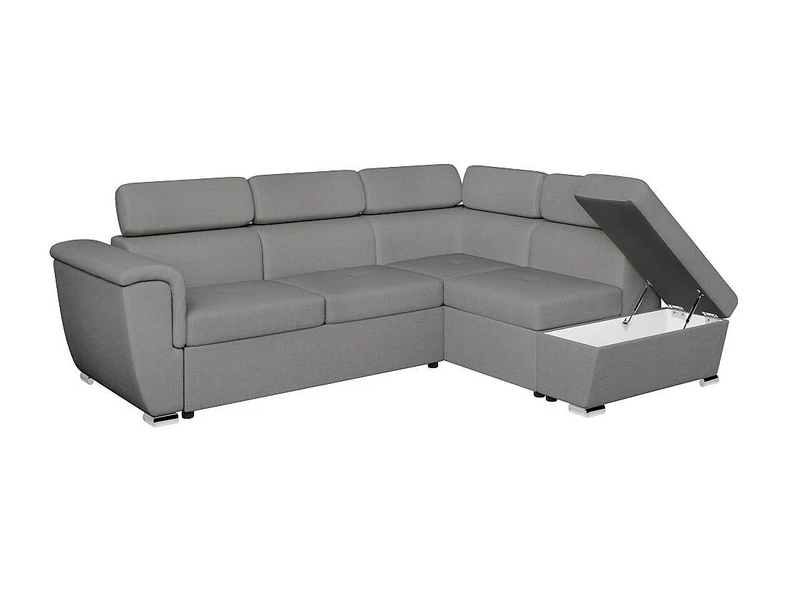 Canapé d'angle droit convertible 4 places Paola avec coffre en tissu - Gris clair - L252 x P188 x H76cm - Loungitude