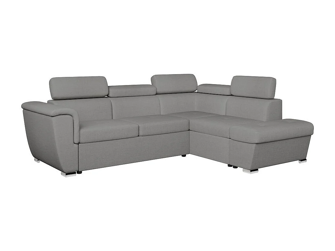 Canapé d'angle droit convertible 4 places Paola avec coffre en tissu - Gris clair - L252 x P188 x H76cm - Loungitude