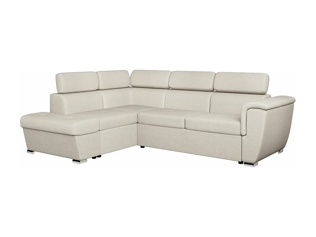 Canapé d'angle gauche convertible 4 places Paola avec coffre en tissu - Beige - L252 x P188 x H76cm - Loungitude