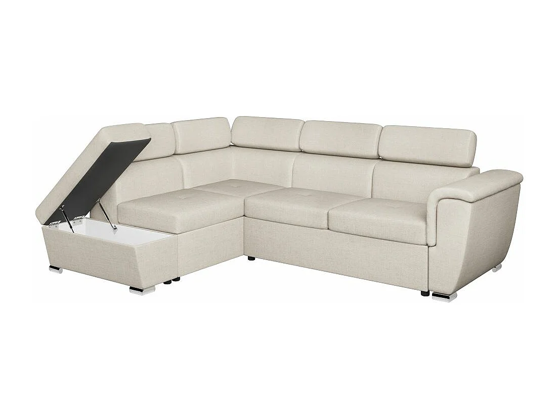 Canapé d'angle gauche convertible 4 places Paola avec coffre en tissu - Beige - L252 x P188 x H76cm - Loungitude