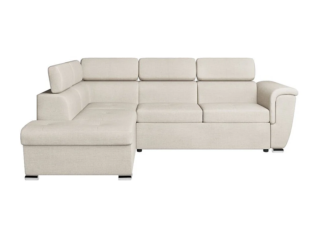 Canapé d'angle gauche convertible 4 places Paola avec coffre en tissu - Beige - L252 x P188 x H76cm - Loungitude