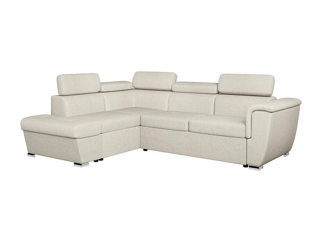 Canapé d'angle gauche convertible 4 places Paola avec coffre en tissu - Beige - L252 x P188 x H76cm - Loungitude