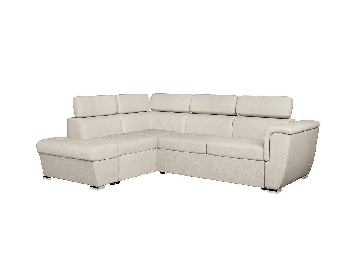 Canapé d'angle gauche convertible 4 places Paola avec coffre en tissu - Beige - L252 x P188 x H76cm - Loungitude