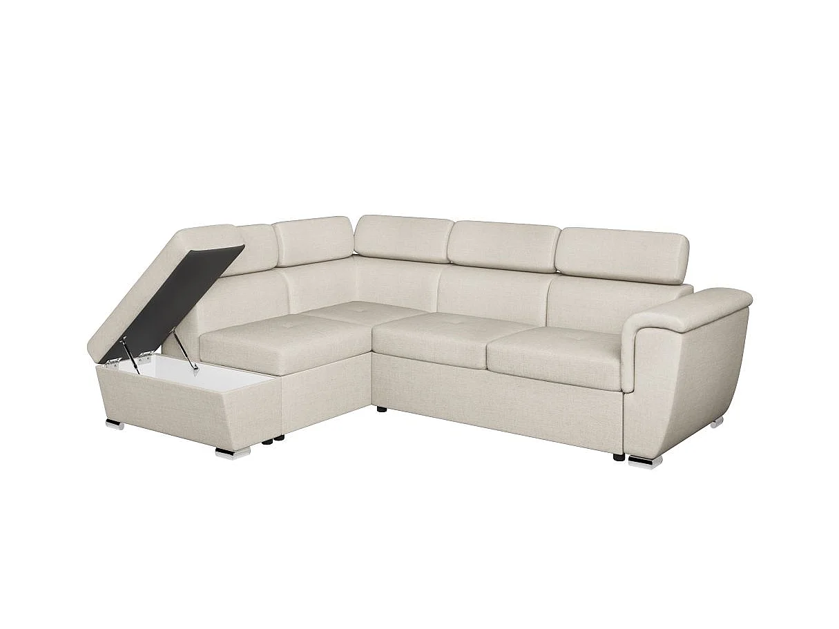 Canapé d'angle gauche convertible 4 places Paola avec coffre en tissu - Beige - L252 x P188 x H76cm - Loungitude