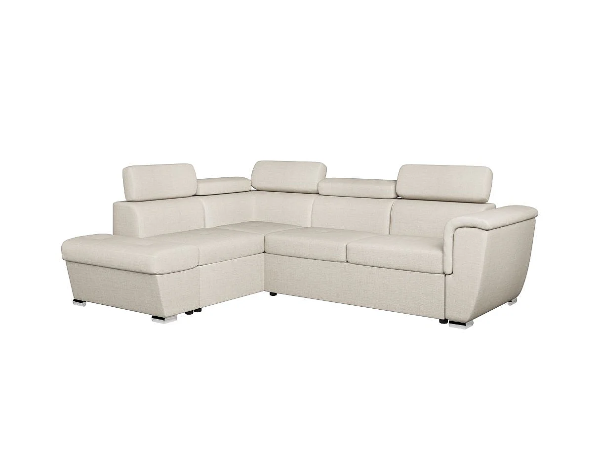 Canapé d'angle gauche convertible 4 places Paola avec coffre en tissu - Beige - L252 x P188 x H76cm - Loungitude