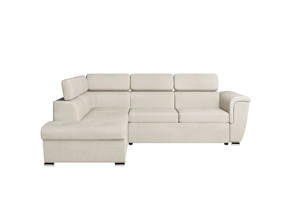 Canapé d'angle gauche convertible 4 places Paola avec coffre en tissu - Beige - L252 x P188 x H76cm - Loungitude