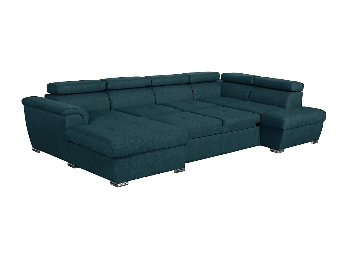 Canapé panoramique convertible avec 2 coffres Paola en tissu - Bleu - L320,5 x P188 x H76cm - Loungitude