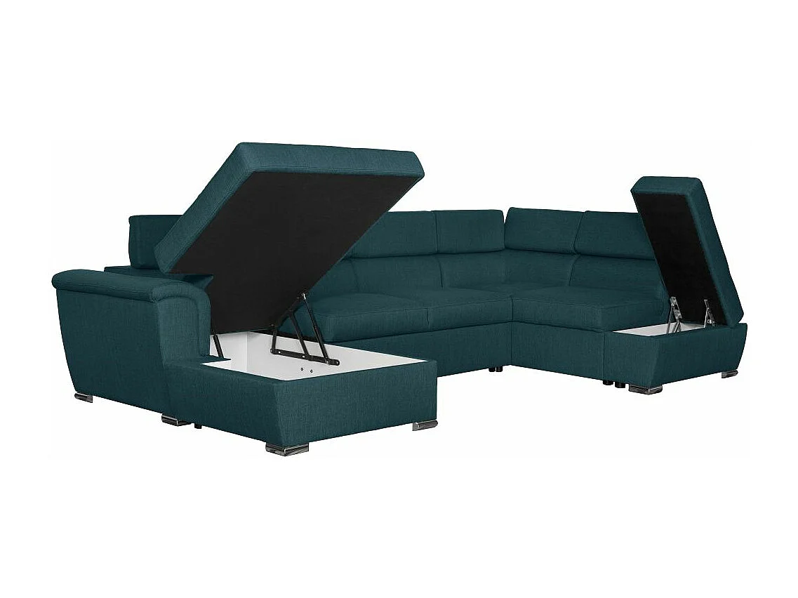Canapé panoramique convertible avec 2 coffres Paola en tissu - Bleu - L320,5 x P188 x H76cm - Loungitude