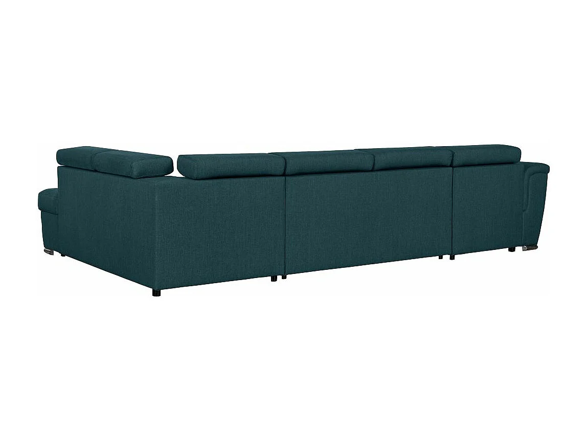 Canapé panoramique convertible avec 2 coffres Paola en tissu - Bleu - L320,5 x P188 x H76cm - Loungitude