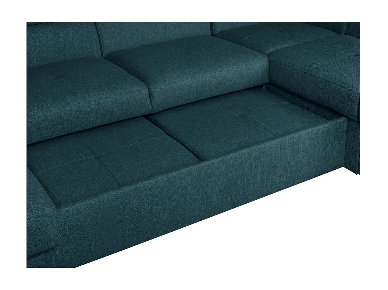 Canapé panoramique convertible avec 2 coffres Paola en tissu - Bleu - L320,5 x P188 x H76cm - Loungitude