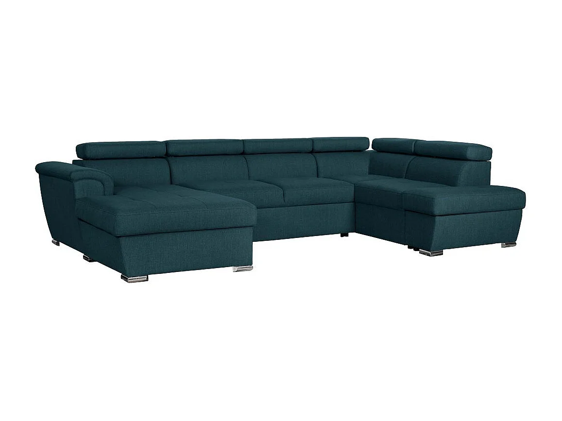 Canapé panoramique convertible avec 2 coffres Paola en tissu - Bleu - L320,5 x P188 x H76cm - Loungitude