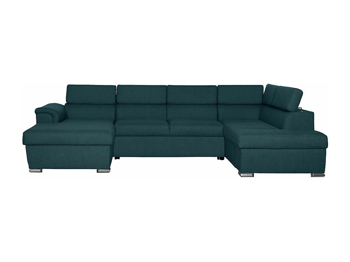 Canapé panoramique convertible avec 2 coffres Paola en tissu - Bleu - L320,5 x P188 x H76cm - Loungitude