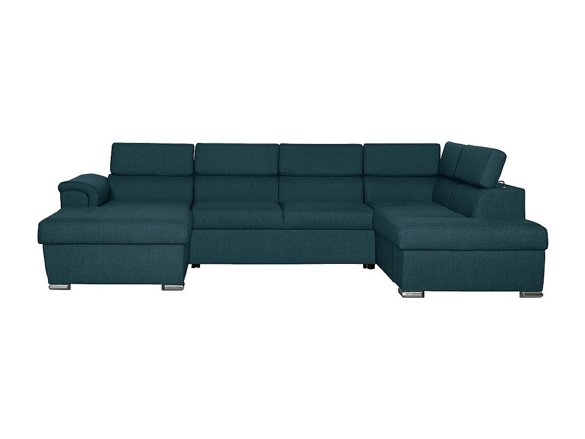 Canapé panoramique convertible avec 2 coffres Paola en tissu - Bleu - L320,5 x P188 x H76cm - Loungitude