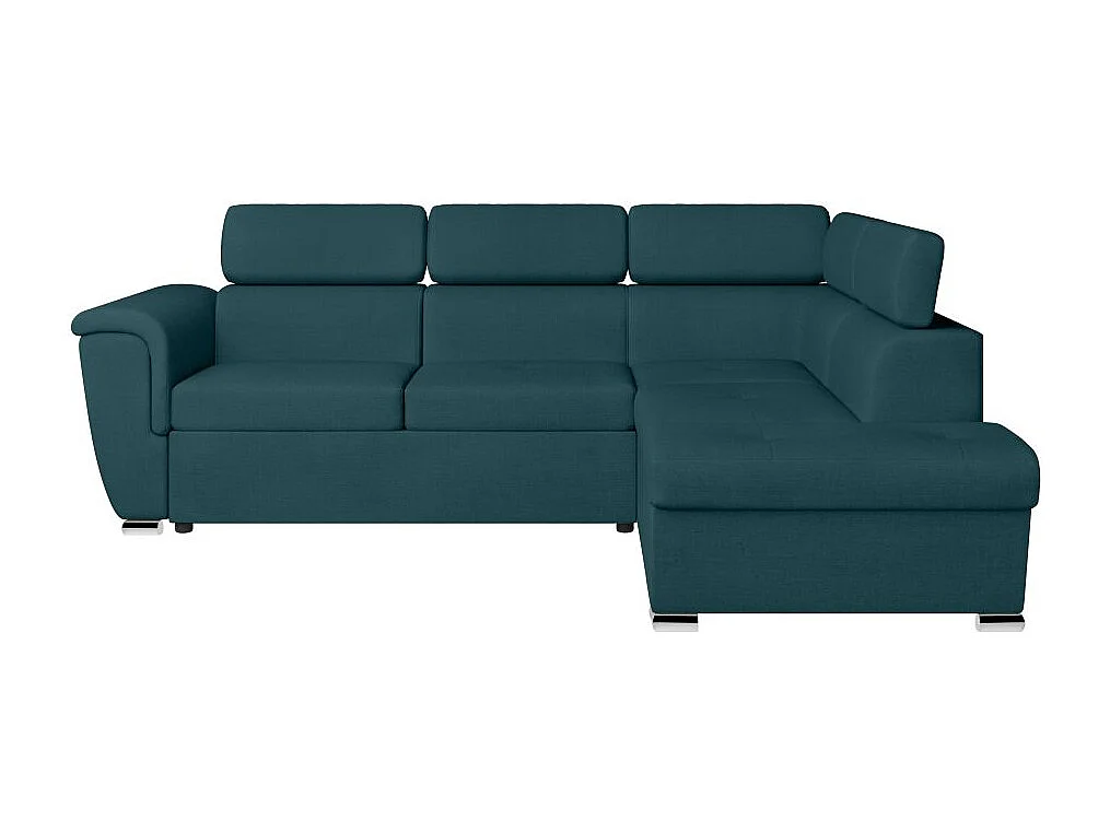 Canapé d'angle droit convertible 4 places Paola avec coffre en tissu - Bleu pétrole - L252 x P188 x H76cm - Loungitude