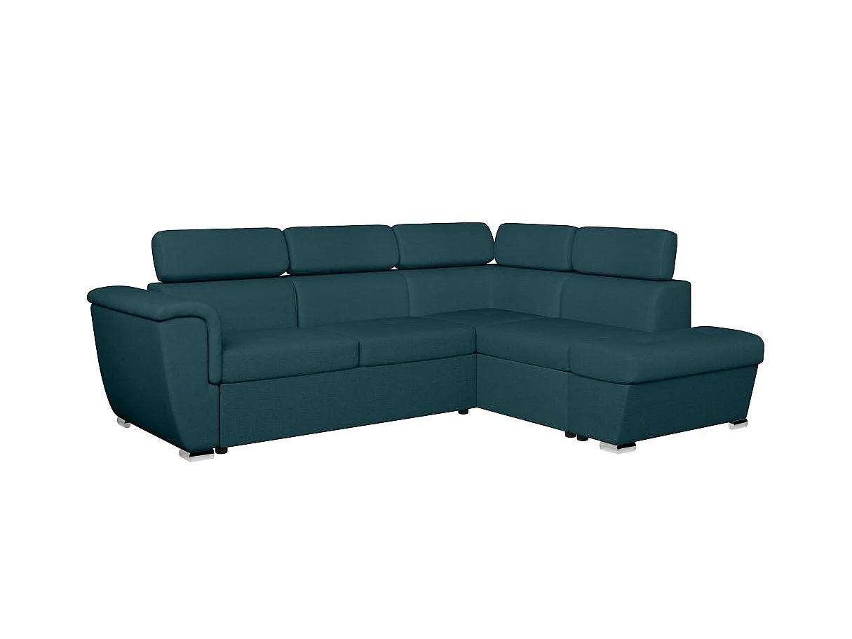 Canapé d'angle convertible 4 places avec coffre en tissu bleu canard