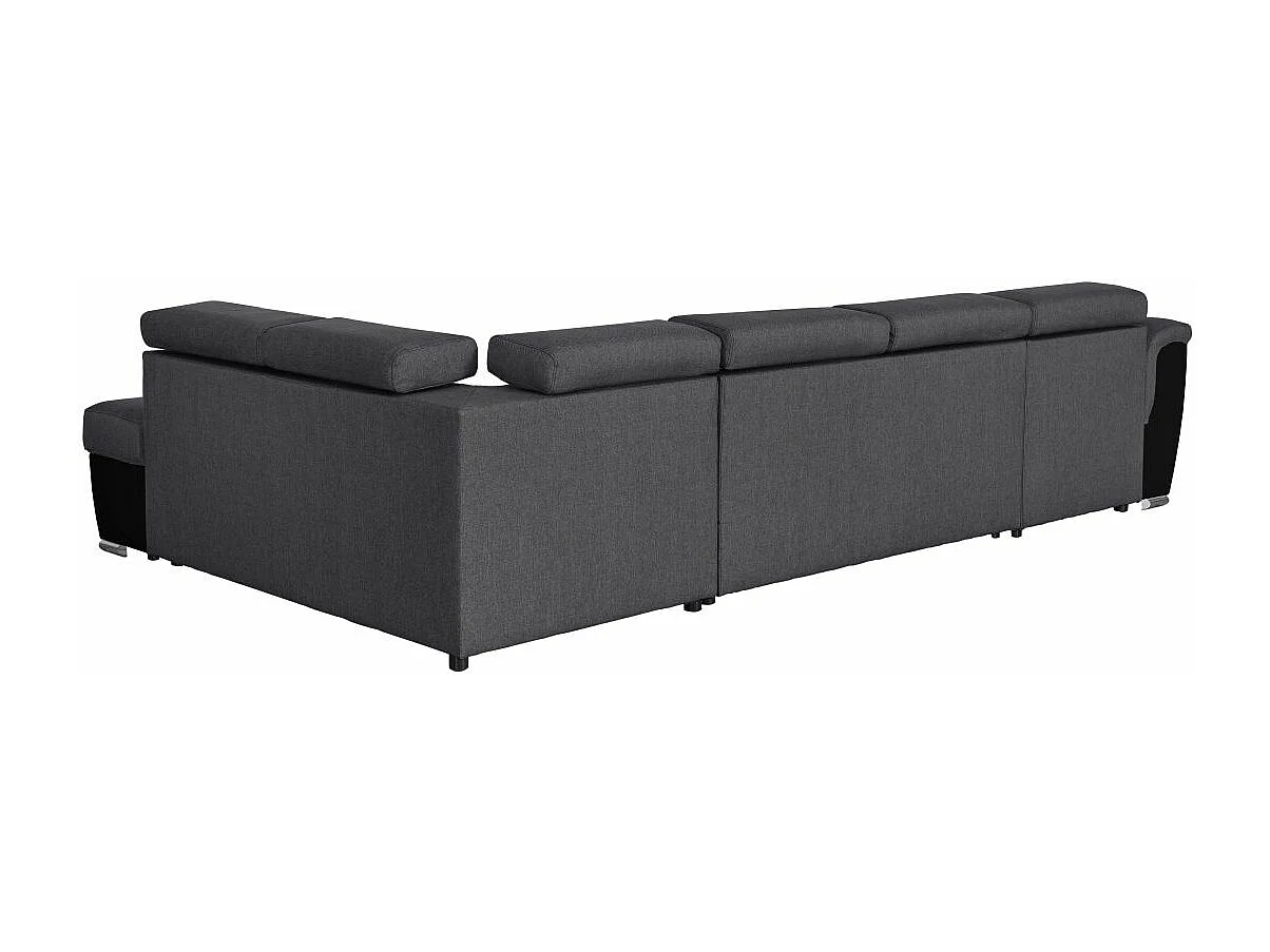 Canapé panoramique convertible avec 2 coffres Paola en tissu et simili - Gris/Noir - L320,5 x P188 x H76cm - Loungitude